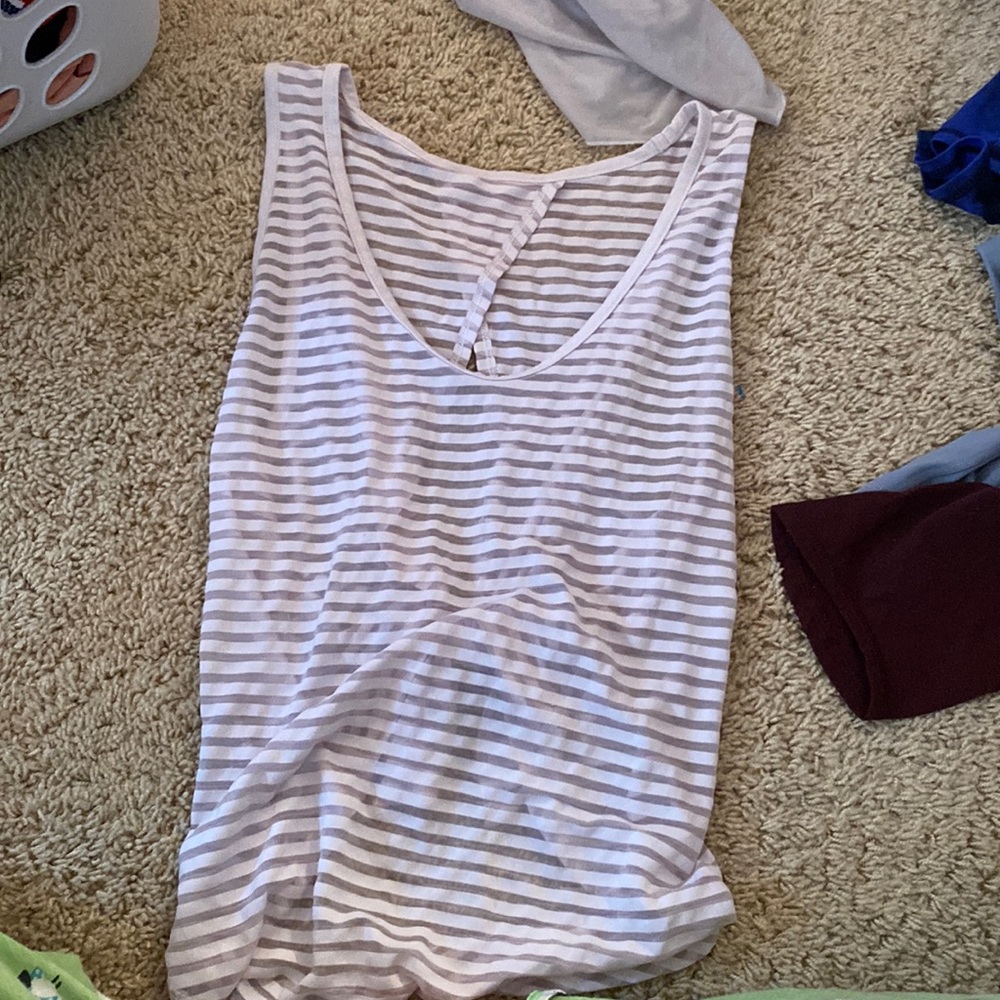 white and mesh striped tank top.